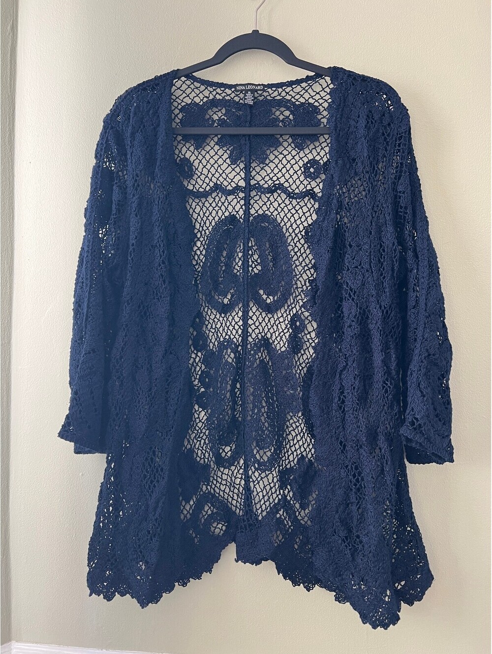Nina Leonard Navy Blue Crochet Cardigan XL